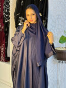 Abaya Amani - Elegant Three-Piece Satin Set in Deep Navy Blue