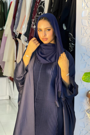 Abaya Amani - Elegant Three-Piece Satin Set in Deep Navy Blue