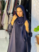 Abaya Amani - Elegant Three-Piece Satin Set in Deep Navy Blue