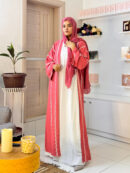 Abaya Coral Blossom – Vibrant and Elegant Three-Piece Set