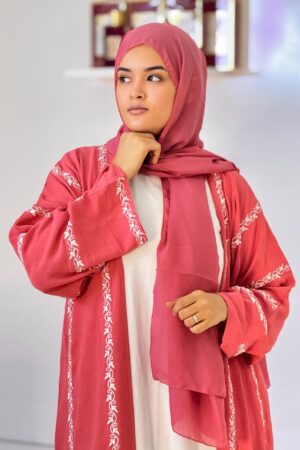 Abaya Coral Blossom – Vibrant and Elegant Three-Piece Set