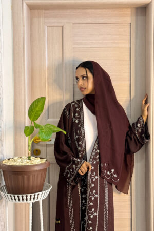 Abaya Lina - Classy Three-Piece Set in Rich Chocolate Brown