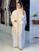 Abaya Nawal - Elegant Three-Piece Satin Set in Pristine White