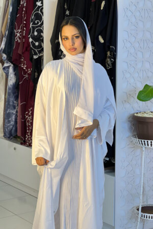 Abaya Nawal - Elegant Three-Piece Satin Set in Pristine White