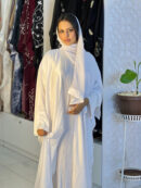 Abaya Nawal - Elegant Three-Piece Satin Set in Pristine White