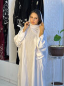 Abaya Nawal - Elegant Three-Piece Satin Set in Pristine White