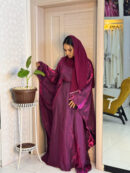 Abaya Rotana Shimmer - Elegant Two-Piece Set with Scarf, Deep Magenta