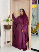 Abaya Rotana Shimmer - Elegant Two-Piece Set with Scarf, Deep Magenta