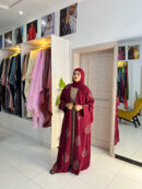 Abaya Scarlet Elegance – Bold Sophistication in a Three-Piece Set