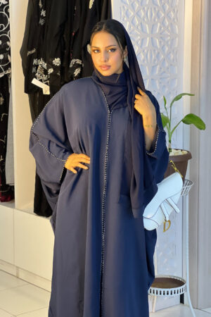 Abaya Dana – Navy Blue Two-Piece Set with Pearl Embellishments | Elegant Modest Women Wear