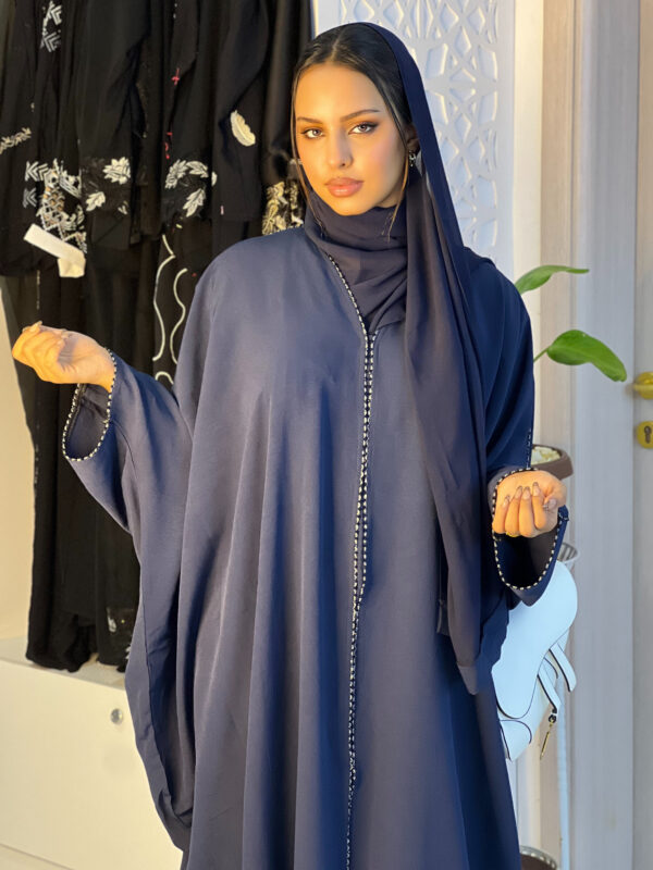 Abaya Dana – Navy Blue Two-Piece Set with Pearl Embellishments | Elegant Modest Women Wear