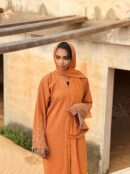 Abaya Kolo – Elegant Terracotta Linen Abaya with Silver Embroidery & Matching Scarf | Women Abaya