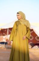 Abaya Laila – Mustard Yellow Shimmering Two-Piece Set | Elegant Dubai Abaya