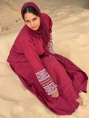 Abaya Layana – Elegant Burgundy Three-Piece Linen Set with Geometric Embroidery | Modest & Sophisticated Women Fashion