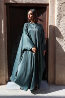 Abaya Leen - Luxury Deep Green Three-Piece Abaya Set – T T Velvet Abaya, Dress & Scarf | Elegant Modest Wear