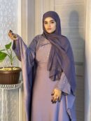 Abaya Nour – Violet & Gold Shimmer Two-Piece Set | Elegant Women Evening Abaya