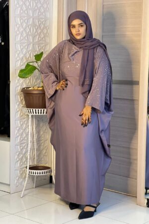 Abaya Nour – Violet & Gold Shimmer Two-Piece Set | Elegant Women Evening Abaya