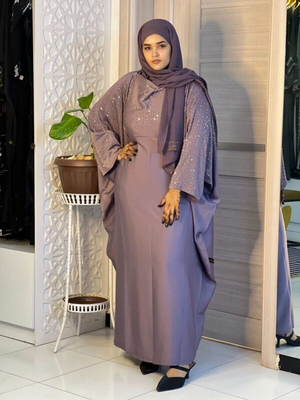 Abaya Nour – Violet & Gold Shimmer Two-Piece Set | Elegant Women Evening Abaya