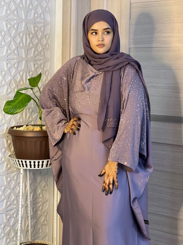 Abaya Nour – Violet & Gold Shimmer Two-Piece Set | Elegant Women Evening Abaya