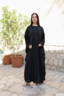 Abaya Samira - Classic Black Three-Piece Abaya Set – T T Velvet Abaya, Dress & Scarf | Elegant Modest Wear