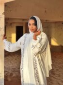 Abaya Sanaa – Elegant White Three-Piece Set with Floral Embroidery | Modest & Sophisticated Women Fashion